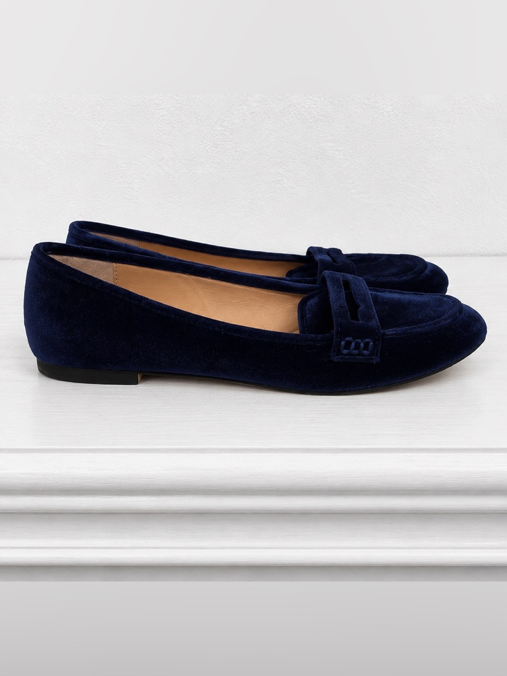 Zara Dark Navy Blue Velvet Loafers Flats Slip On Penny Loafers EU 38 US 7.5 - Picture 3 of 7